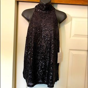 NWT Chelsea 28 high neck black sequined sleeveless blouse.